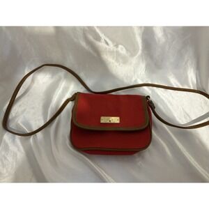 Red Canvas Crossbody Brown Trim Tommy Hilfiger Purse
